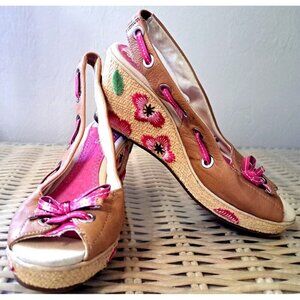 Sperry Top Sider Women's 7.5 Wedge Multicolor Peep Toe Cottage Fairy Core